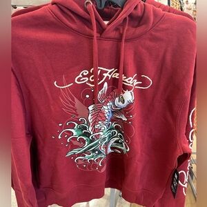 Ed Hardy Graphic koi fish Hoodie Sweatshirt woman’s short pick size